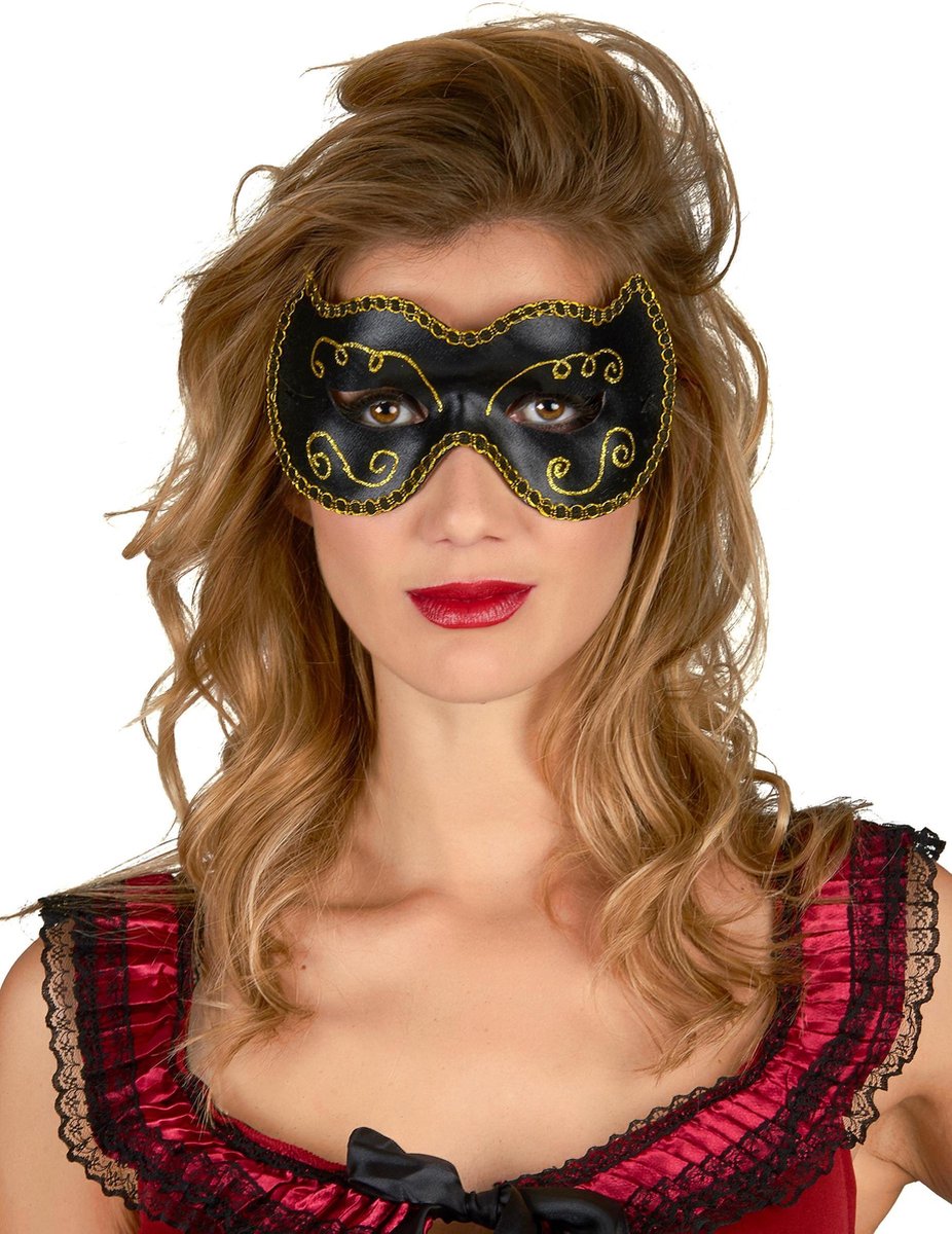 NINGBO PARTY SUPPLIES - Zwart en goudkleurig Venetiaans halfmasker voor volwassenen - Maskers > Masquerade masker